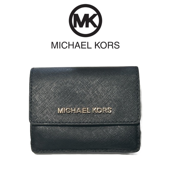 Michael Kors Jet Set‎ Saffiano Black Leather Travel Wallet - Picture 1 of 4